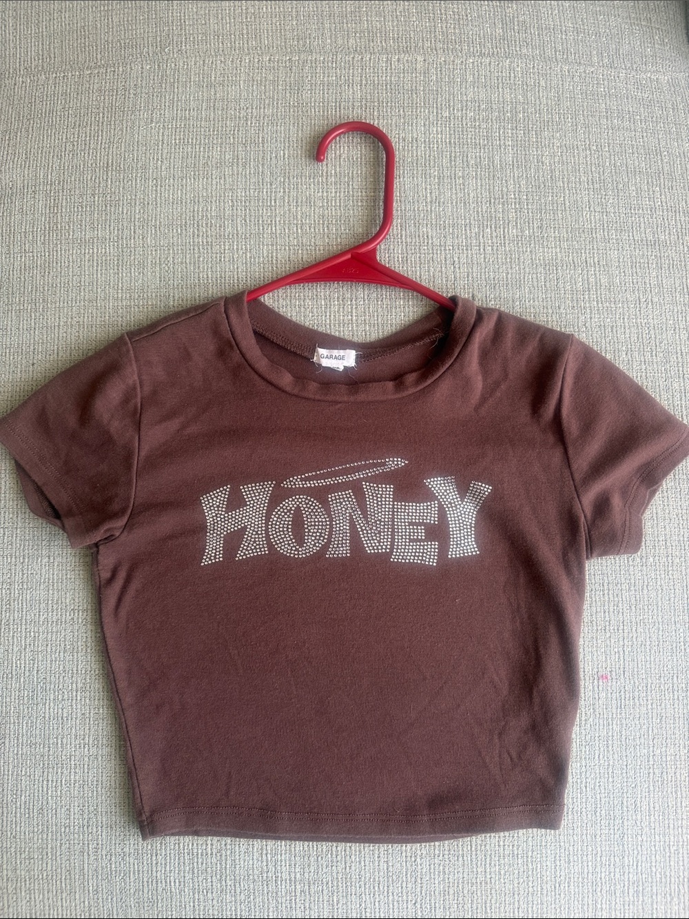 Garage Brown Rhinestone "HONEY" Bratz inspired Crop Tee